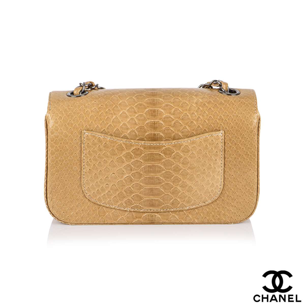 CHANEL black python exotic leather classic mini rectangular flap